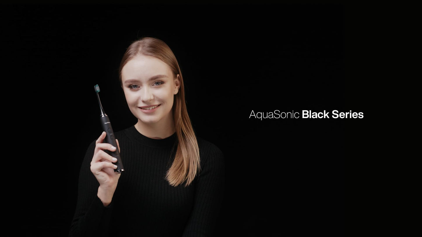 Aquasonic Black Series Electric Toothbrush – ADA Accepted, 40,000 VPM, 8 Brush Heads, Travel Case, 4 Modes, Smart Timer