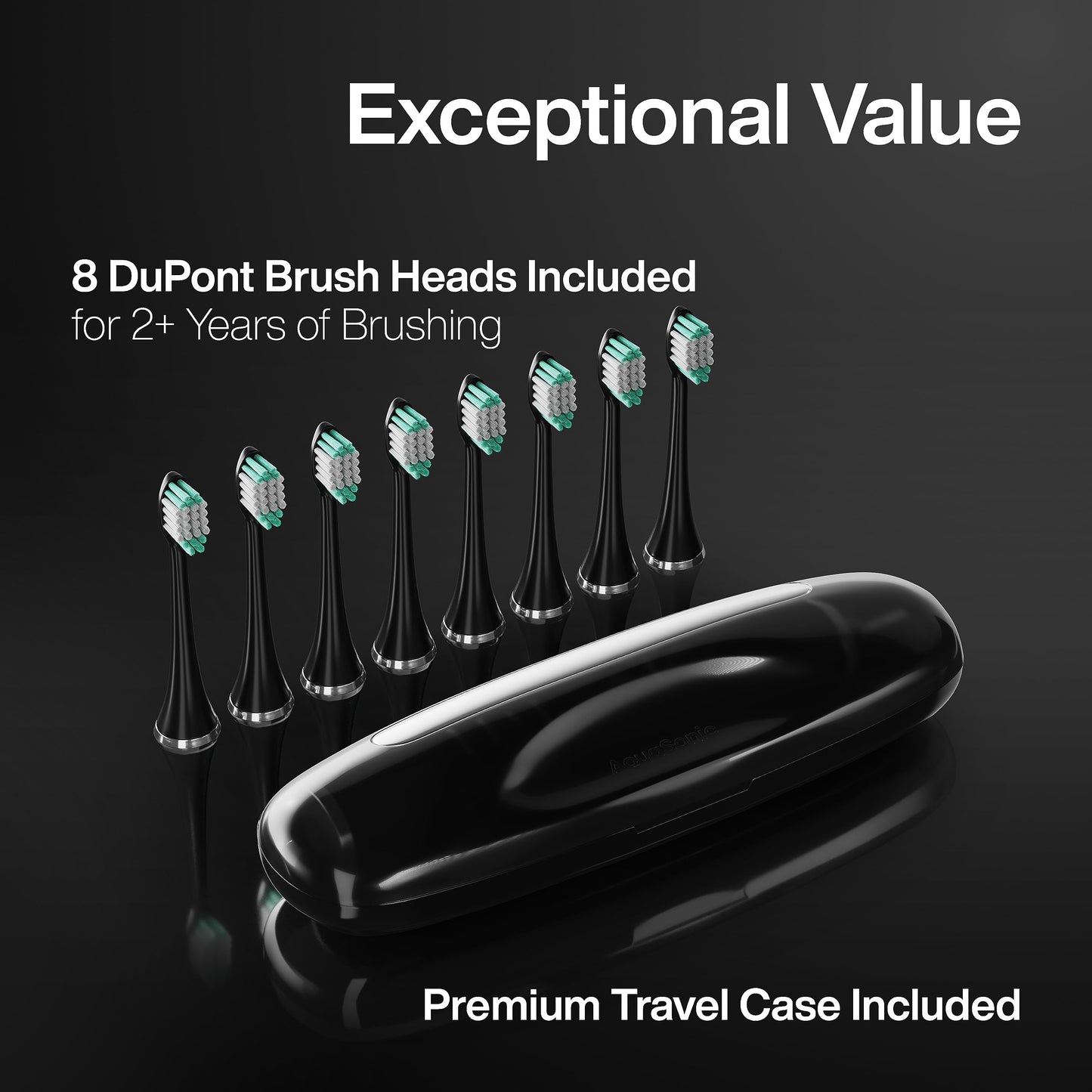 Aquasonic Black Series Electric Toothbrush – ADA Accepted, 40,000 VPM, 8 Brush Heads, Travel Case, 4 Modes, Smart Timer