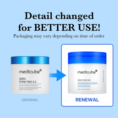 Medicube Zero Pore Pads 2.0 – Exfoliating & Pore-Care Toner Pads with AHA & BHA, Dual-Textured, 70 Pads
