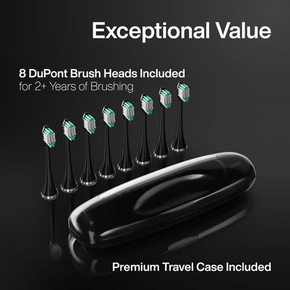 Aquasonic Black Series Electric Toothbrush – ADA Accepted, 40,000 VPM, 8 Brush Heads, Travel Case, 4 Modes, Smart Timer